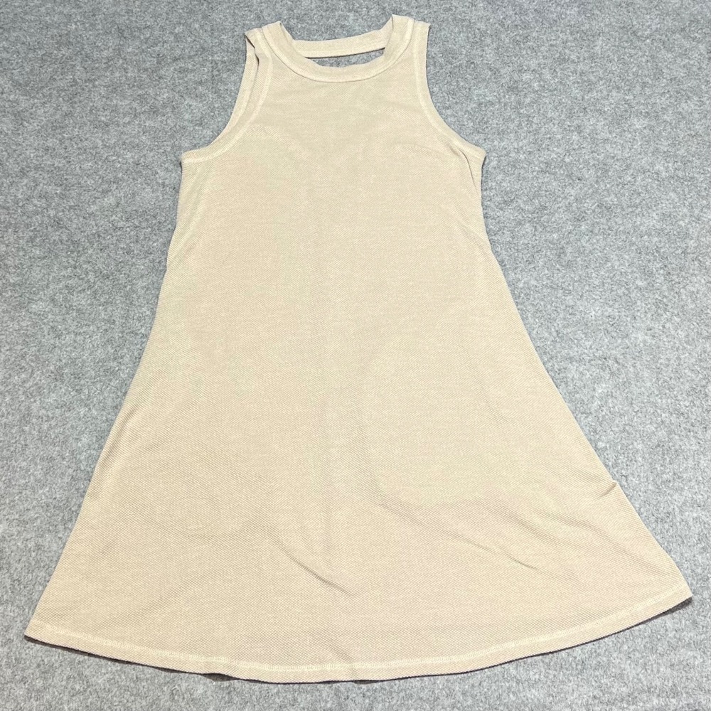 Beige Knit‎ Sleeveless Mini Dress Strappy V-Back Shimmer Tan Cover Up Small